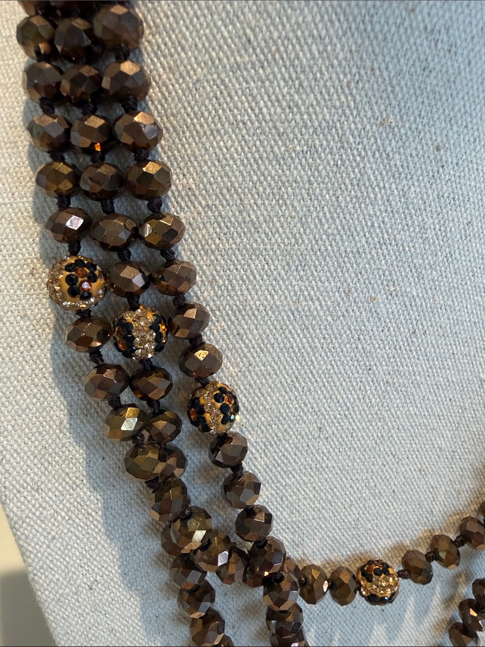 Elegant Brown Glass Faceted Beaded Necklace with Gold Accents